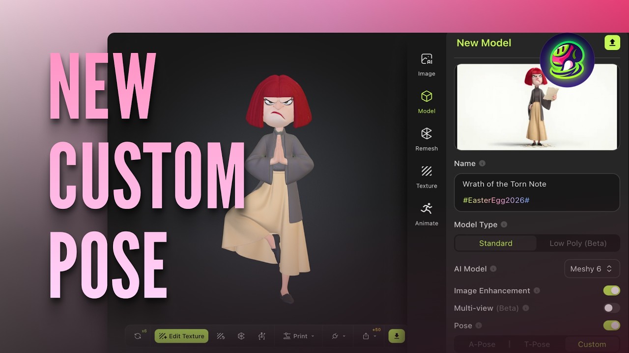 New Custom Pose: Generate 3D Characters in Any Pose You Want