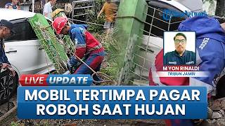 Tembok Pagar Rumah Setinggi 2 Meter Roboh gegara Hujan Deras, Timpa Mobil Milik Warga di Kota Jambi