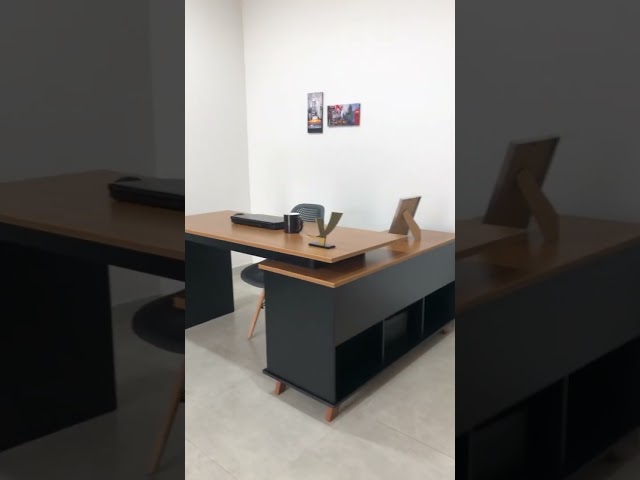 Mesa Escrivaninha em L Retrô 2 Gavetas 5 Nichos Gold - Artany Móveis
