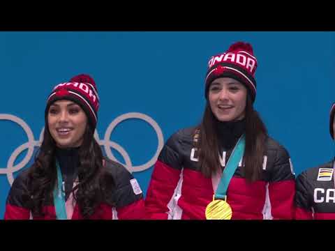 2018 Olympics Team Medal Ceremony Russia USA Canada Patrick Chan Katelyn Osmond Tessa Virtue