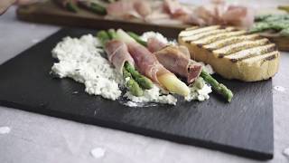 Involtini di asparagi bicolor con Prosciutto grigliato