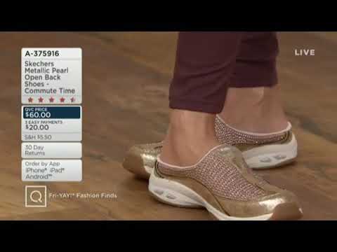 Skechers Metallic Pearl Open Back Shoes - Commute Time (Purple/Gold)