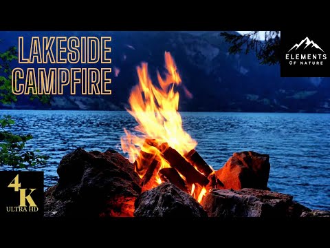 4K UHD Crackling Sunset Campfire by the Lake for Relaxing/Romantic (3D Sound)