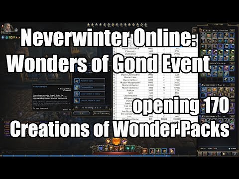 Opening 170 Creations Of Wonder packs (Neverwinter online - Wonders Of Gond event)