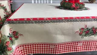 Christmas tablecloth with green wreath and candles, Rectangle tablecloth