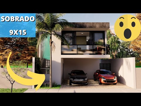 ✅PLANTA DE CASA TIPO SOBRADO MODERNO COM 3 QUARTOS E VARANDA  9x15✅