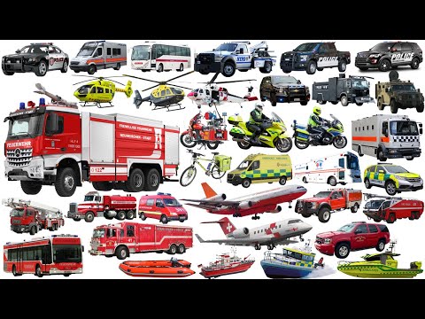 Police cars, Ambulance, Fire truck, Bus, Airplane, Helicopter, Cars -Emergency Vehicle Name Sounds