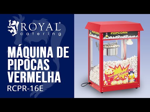 vídeo - Máquina de pipocas pequena - potência 1500 W, aço inoxidável, alumínio, vidro temperado, revestimento antiaderente