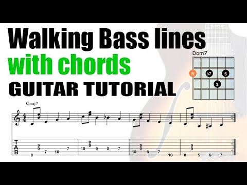 Walking Bass Lines With Chords - Guitar Lesson With Shapes and Tabs - PDF Method (35 Exercises)