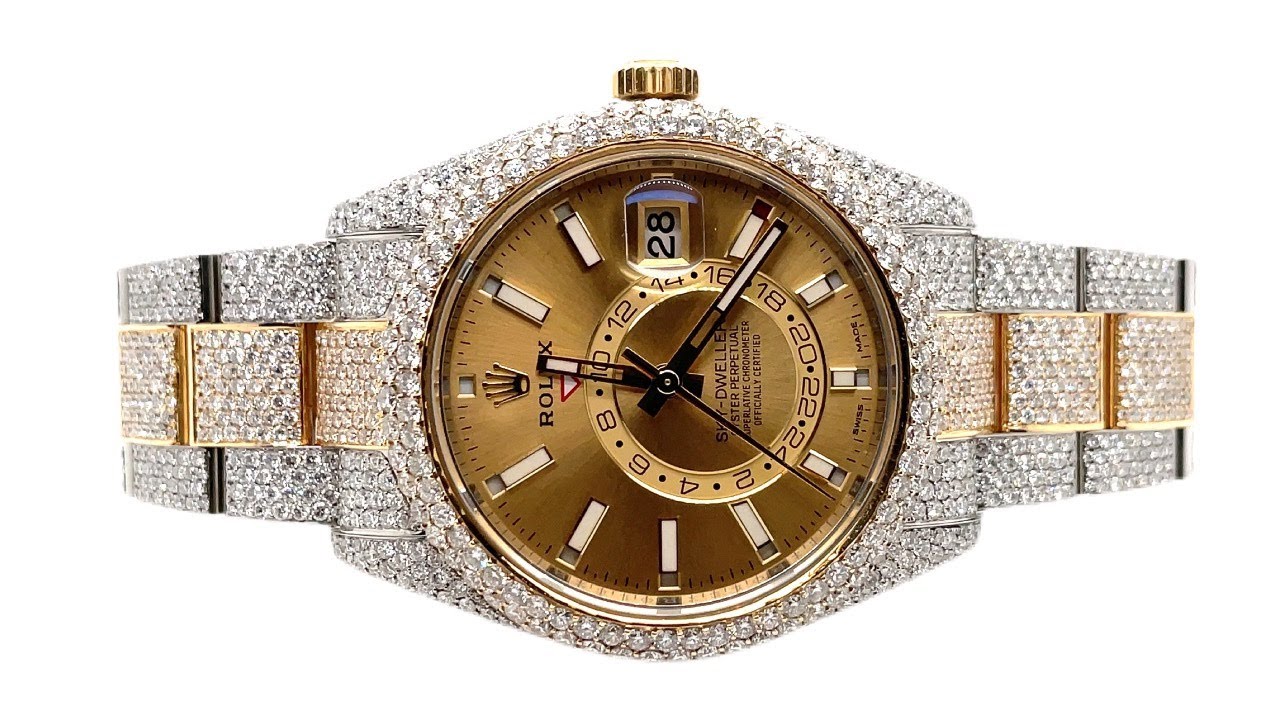 Rolex sky dweller two tone iced out all the way