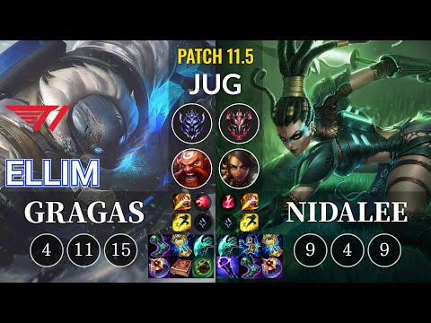 T1 Ellim Gragas vs Nidalee Jungle - KR Patch 11.5