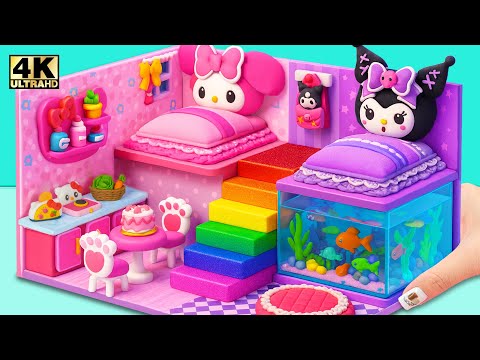 Build Cute My Melody House with Hello Kitty Bedroom, Purple Room for Kuromi 🎀💜 DIY Miniature House