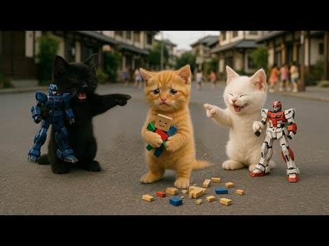 Kitten Ridiculed, Mama Cat Creates Giant Robot to Save Baby Husky, Admired by Everyone