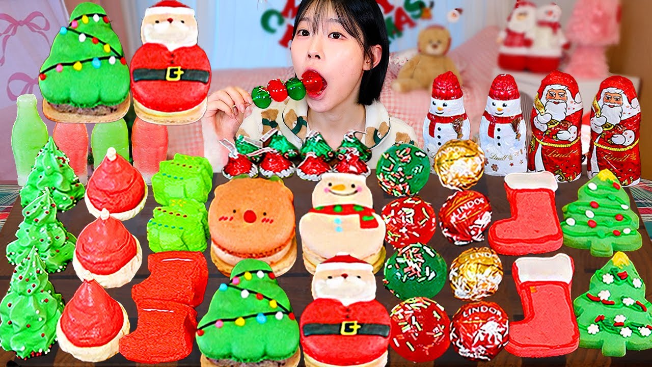 ASMR MUKBANG| 크리스마스 디저트 마카롱 초콜릿 머랭쿠키 먹방 & 레시피 CHRISTMAS DESSERT EATING