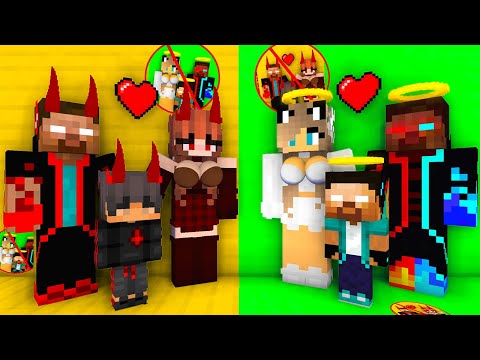 Monster School : ICE Angels Family Herobrine and Fire Devil Family Herobrine - Minecraft Animation