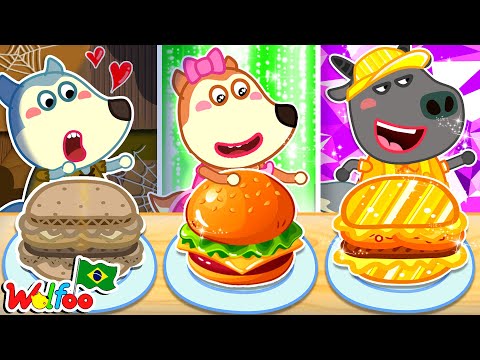 Rico vs Quebrado vs Giga Rico Comida Desafio! | Vídeo para crianças | @wolfooemportuguesoficial