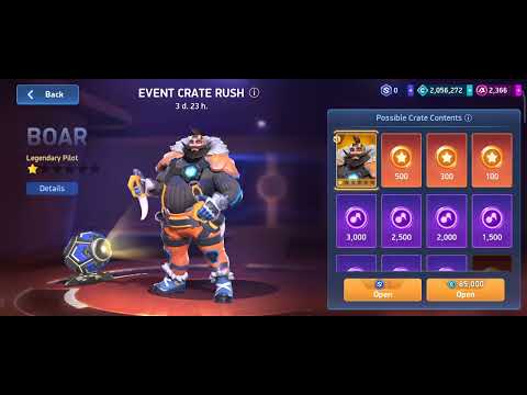 Mech Arena BOAR Unlocked... #legendary Pilot Unlocked In Event Crate Rush... #mecharena