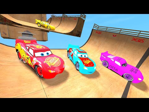 GTA 4 Lightning McQueens Huge Car Jumps Crash Testing Ep. 2 - Who Can Jump Farthest?