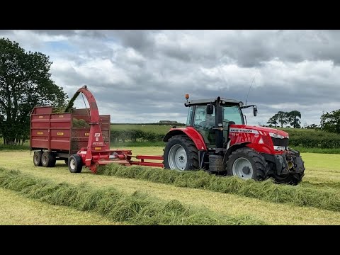 Cumbrian Silage 2023. JF drag chopper team working under cloudy skies with MF 7614, 6465 & 390!