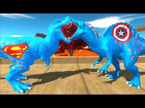 SUPERMAN T-REX vs CAPTAIN AMERICA SPINOSAURUS DEATH CLIMB -  Animal Revolt Battle Simulator