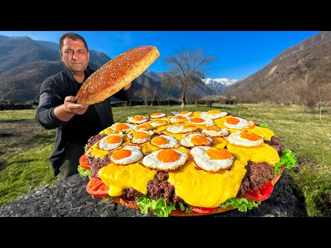 Großer Burger für ein großes Unternehmen! Hausgemachter Country-Cheeseburger