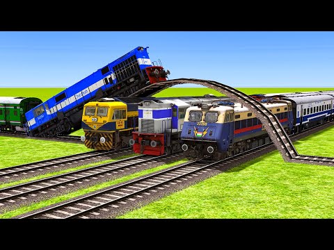 Impossible Four Overlapping Bridge Rail Tracks Vs Train Crossing - BeamNG.Drive