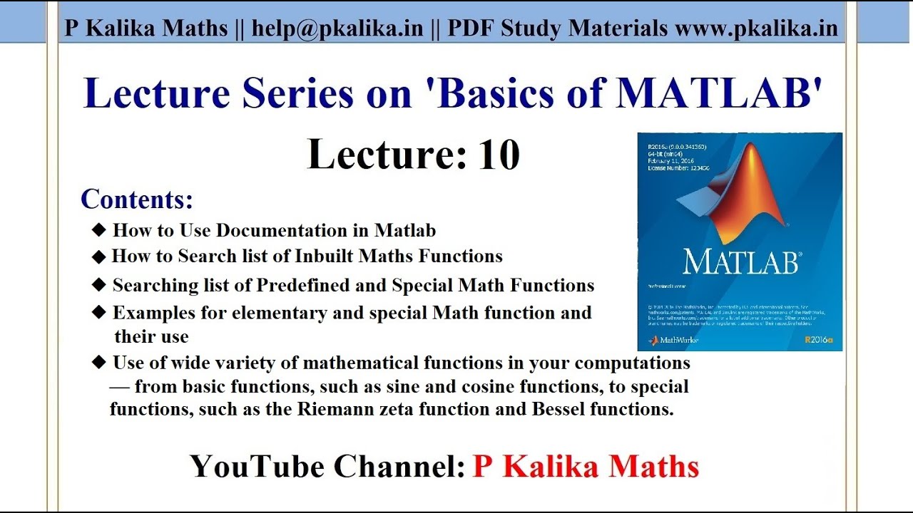 MATLAB-10: Predefined, Inbuilt and Special Math Functions in MATLAB and Self Help for Learning