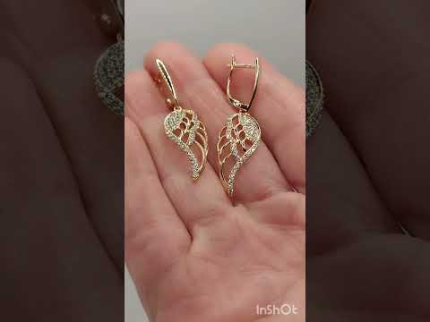 Подарок девушке серьги "Золотая грация ангельских крыльев" ювелирный сплав и цирконы в коробочке - фото 2 - id-p1708224848