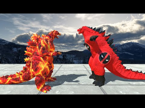Deadpool Godzilla 2014 Vs Monster Burning Godzilla Lava Death run - Animal Revolt Battle Simulator