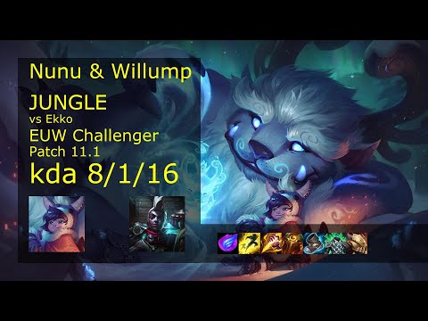 Nunu & Willump Jungle vs Ekko - EUW Challenger 8/1/16 Patch 11.1 Gameplay