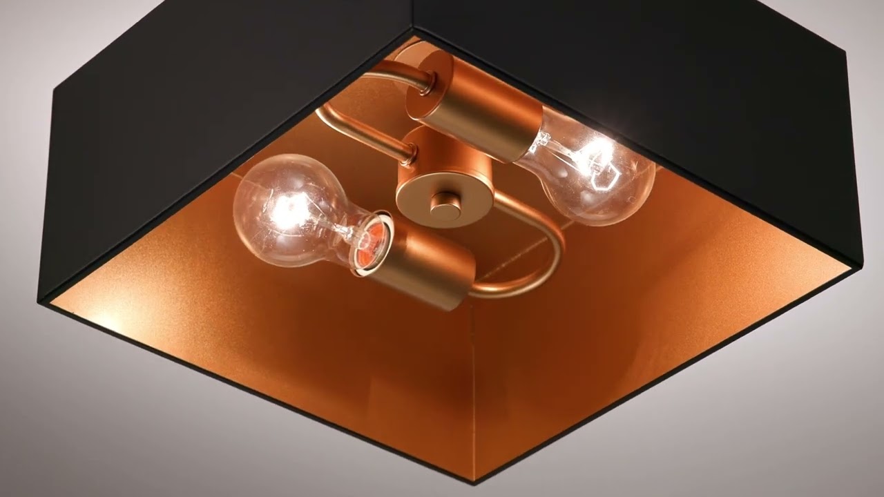 Video1 of Possini Euro Artemis 12" Wide Black and Gold 2-Light Ceiling Light