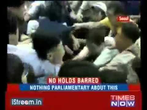 Kung fu fighting in South Korean Parliament