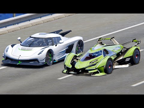 Lamborghini V12 Vision Gran Turismo vs Koenigsegg Jesko Absolut - Drag Race 20 KM