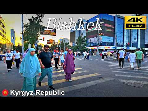 Bishkek Walking Tour | Evening walk in central Bishkek | Kyrgyz Republic (Kyrgyzstan) 🇰🇬 [4K HDR]