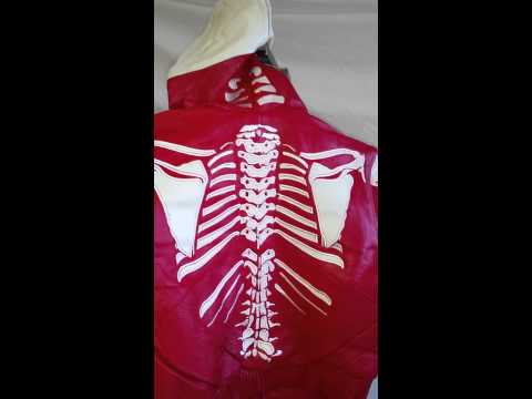 Skeleton kids leather jacket red & white