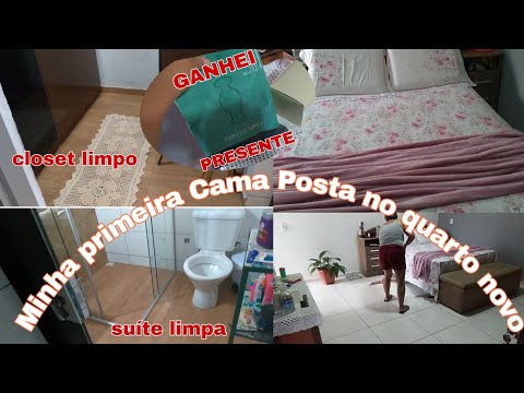 Minha Primeira Cama Posta no quarto Novo😍/ Ganhei presente🎁/ closet e suíte limpo e cheiroso
