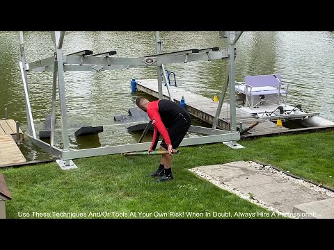 Easy Boat Lift Installation Over Steel Sea Wall & Leveling with Foam Float Strips & Boat Lift Crane