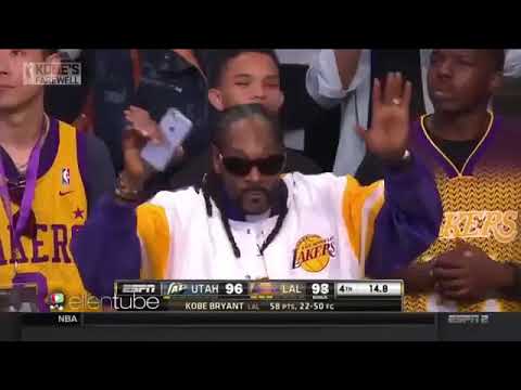 Kobe Bryant does the moonwalk + dances during his last NBA game at final free throw RARE Snoop Dogg