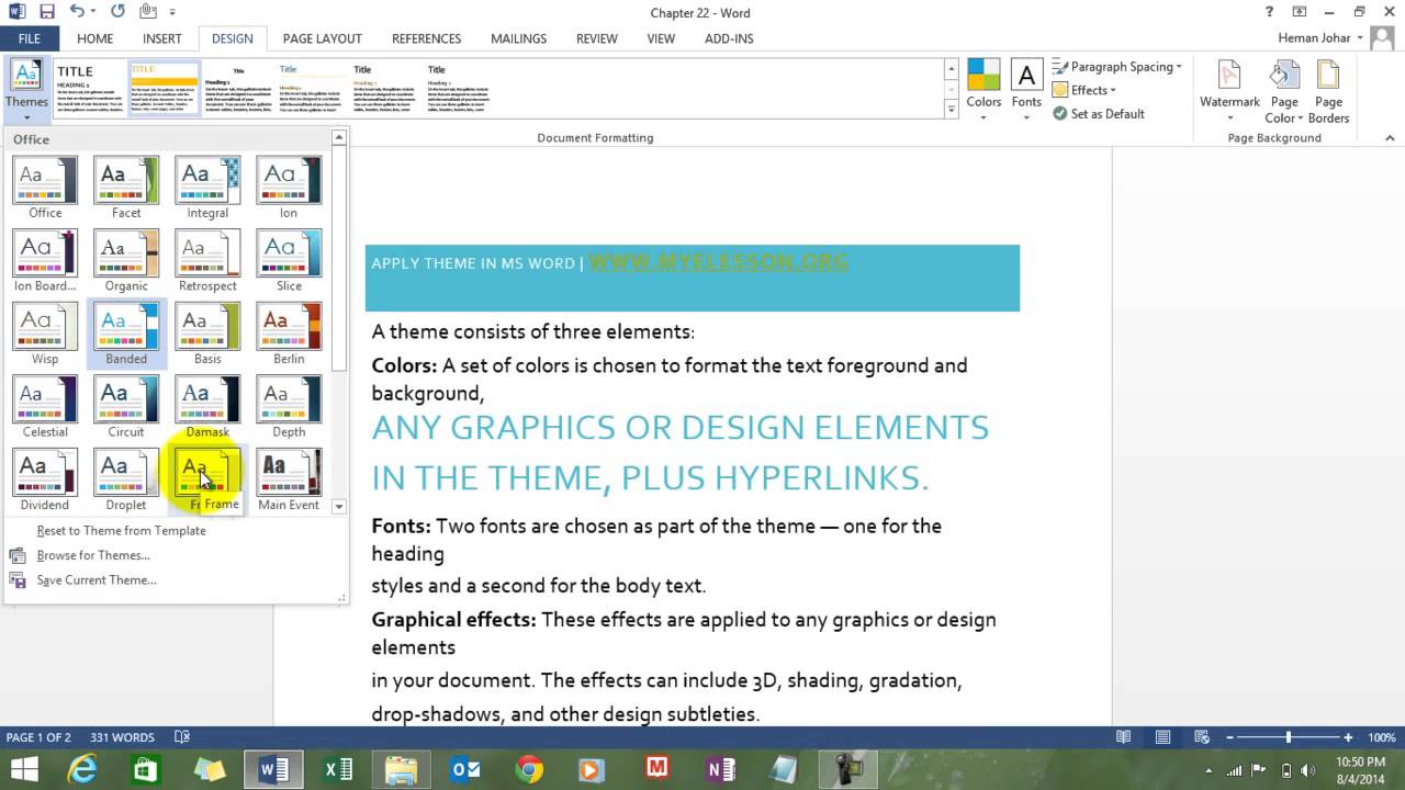Learn MS Word Use Themes Chapter 22