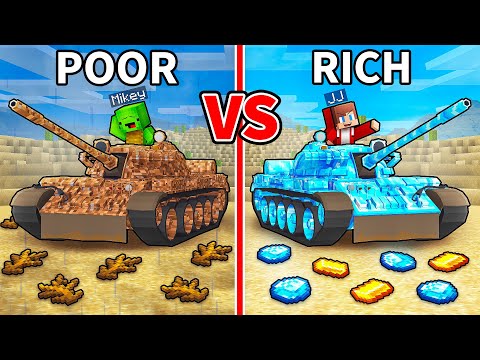 JJ and Mikey: POOR vs RICH Military Tank Battle in Minecraft - Maizen