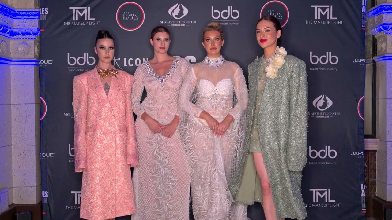 Models Anna Hailey Emma and Julia pose with Ava Cherlyn at Artheartsfashion LAFW