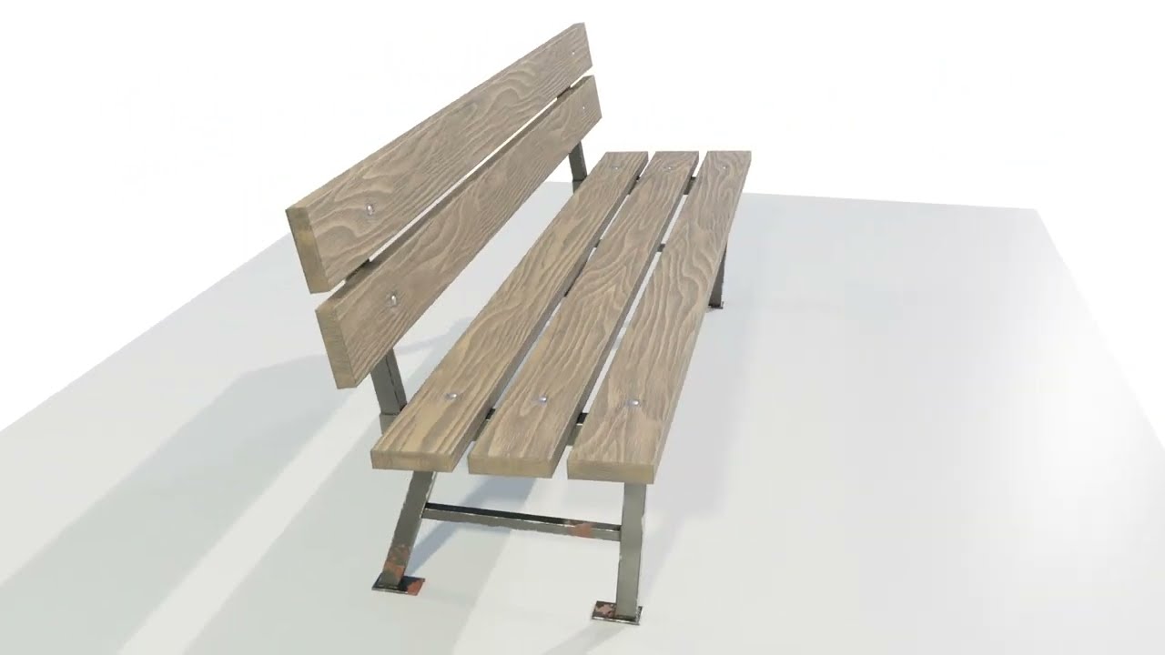 Wood Metal Bench 3D Model