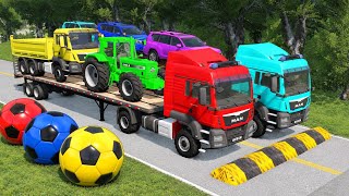 Flatbed Truck Mcqueen | Transportation with Truck- Pothole vs Car # - BeamNG.Drive