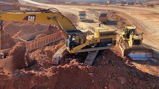 Caterpillar 365C Hydraulic Excavator Loading Overburden On 4 Axle Mercedes & MAN Trucks