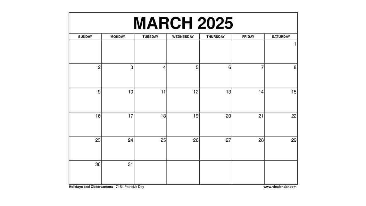 Free March 2025 Calendar Printable Templates with Holidays - VL Calendar