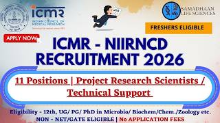 ICMR Recruitment 2026 | 11 Posts | Project Research Scientist & Technical Support | No Fees