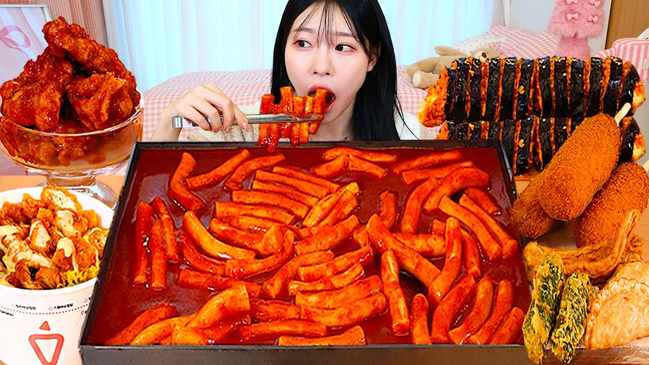 ASMR MUKBANG| 신전 떡볶이 양념치킨 김밥 핫도그 치즈볼 먹방 & 레시피 FRIED CHICKEN AND Tteokbokki EATING
