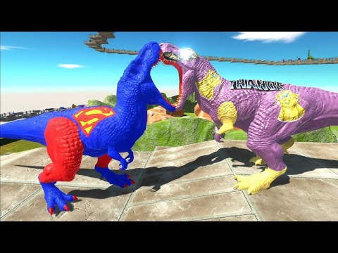THANOS T-REX vs SUPERMAN T-REX DEATH FALL - Animal Revolt Battle Simulator ARBS