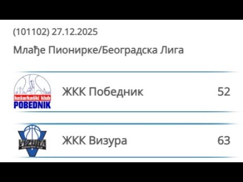 ŽKK Pobednik - ŽKK Vizura 52-63 (mlađe pionirke) 27.12.2025.