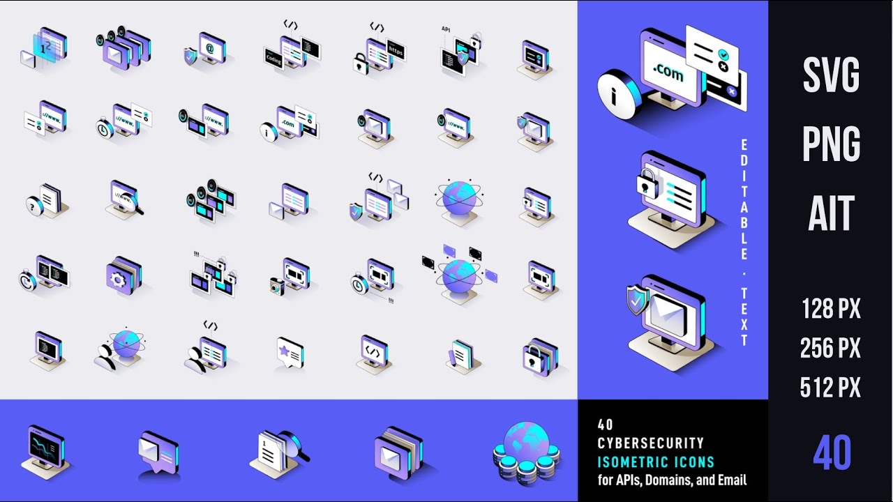 #iconpacks #icondesign  #polarvectors  Cybersecurity Isometric Icons for APIs, Domains and Email